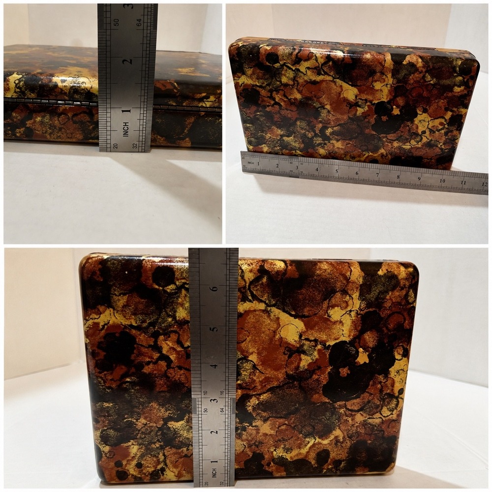 Mele travel jewelry box gold Brown 70s Mod hippie mottled retro Boho trinket box - Picture 2 of 5